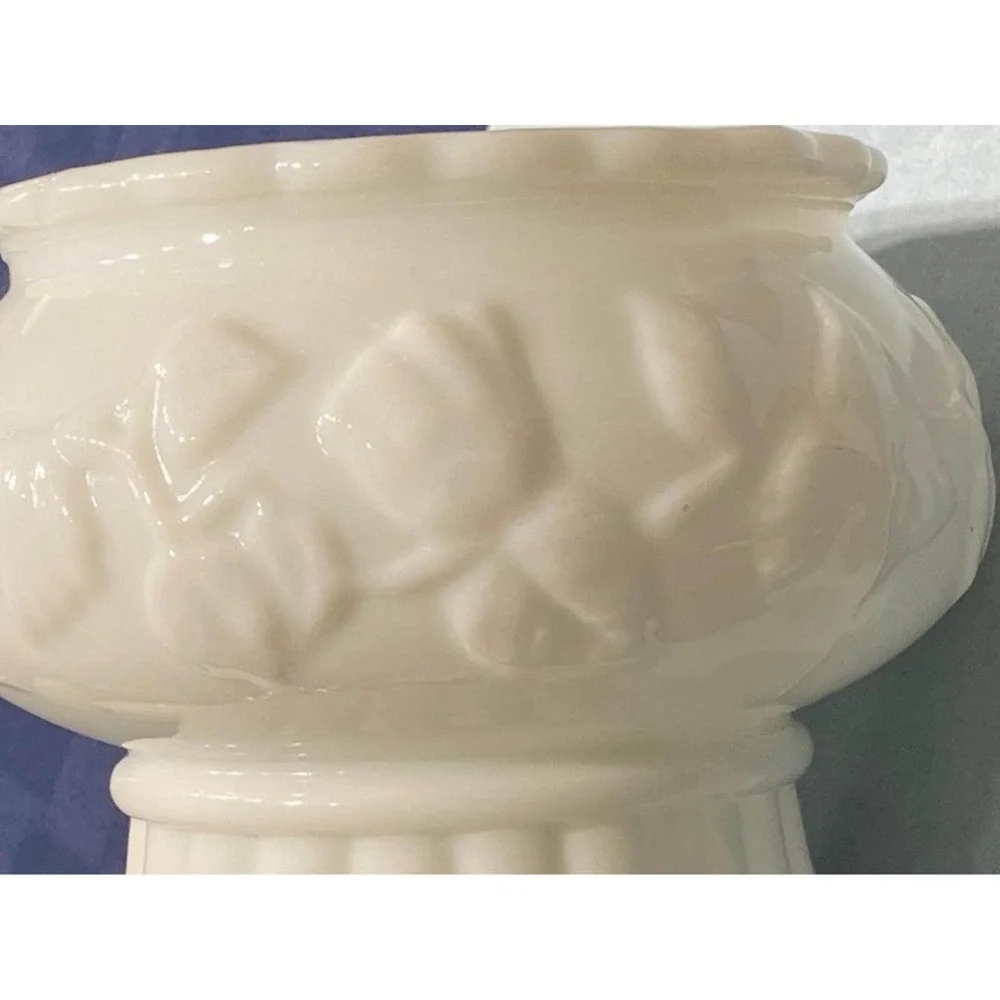 Milk Glass Footed Bowl‎ or Planter with Ribbed Base